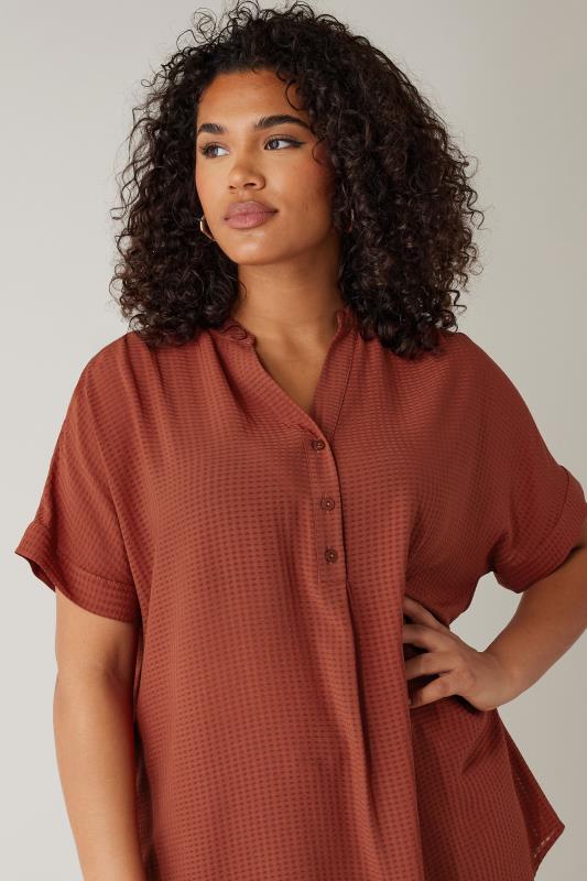 Evans EVANS Curve Brown Woven Check Blouse
