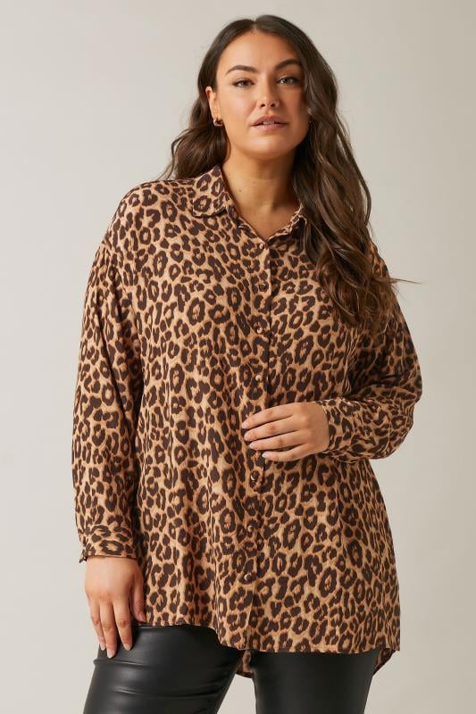 Evans EVANS Curve Brown Woven Leopard Print Shirt