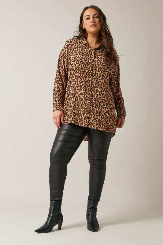 Evans EVANS Curve Brown Woven Leopard Print Shirt