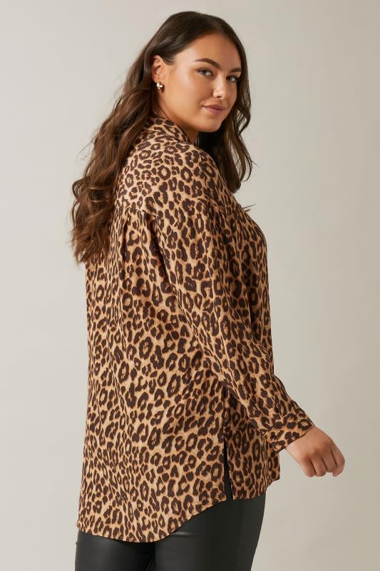 Evans EVANS Curve Brown Woven Leopard Print Shirt