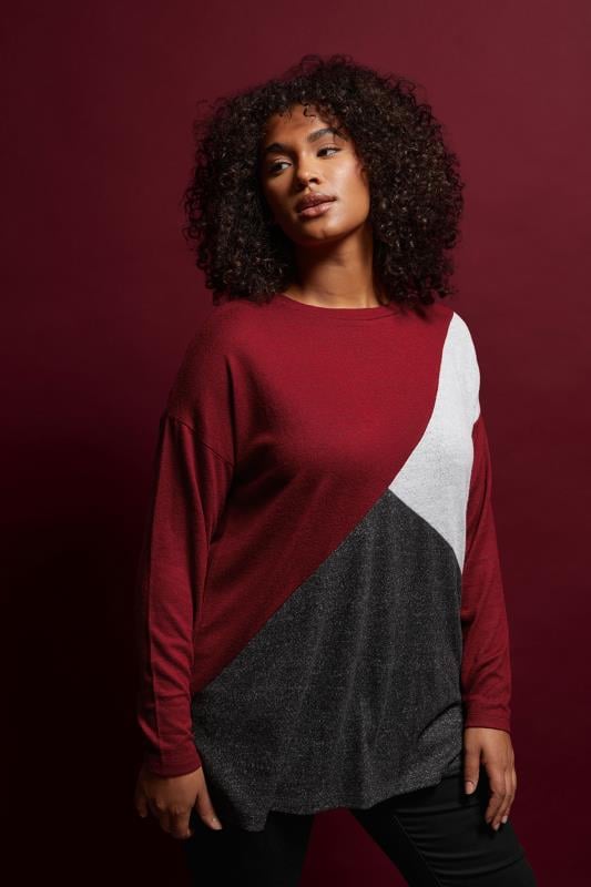 evans EVANS Curve Burgundy Red Colourblock Jumper