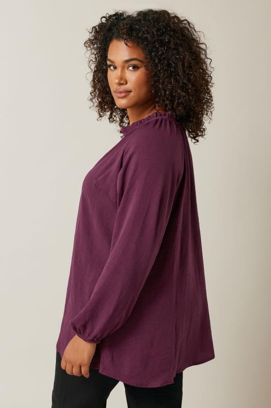 Evans EVANS Curve Burgundy Red Frill Neck Blouse