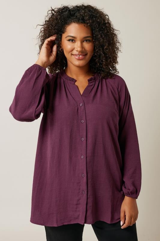 evans EVANS Curve Burgundy Red Frill Neck Blouse