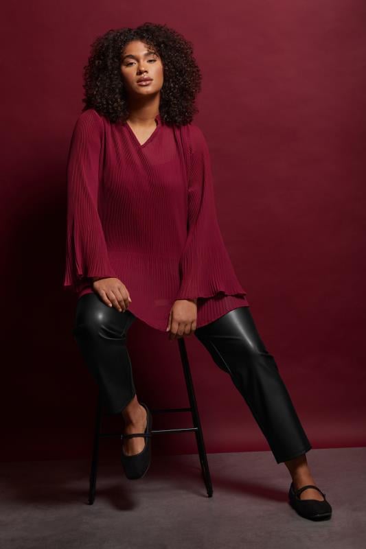 Evans EVANS Curve Burgundy Red Pleat Blouse