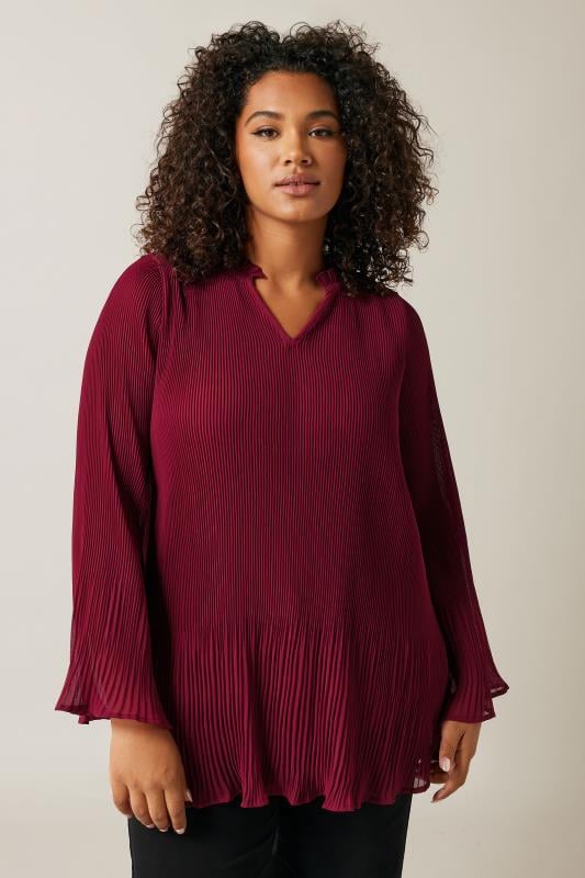 Evans EVANS Curve Burgundy Red Pleat Blouse