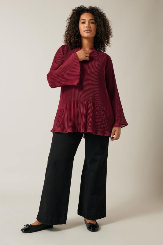 Evans EVANS Curve Burgundy Red Pleat Blouse