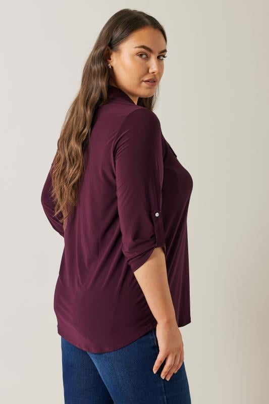 Evans EVANS Curve Burgundy Red Tab Sleeve Blouse
