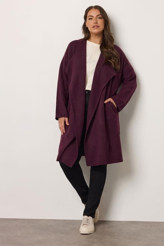 evans EVANS Curve Burgundy Waterfall Coatigan