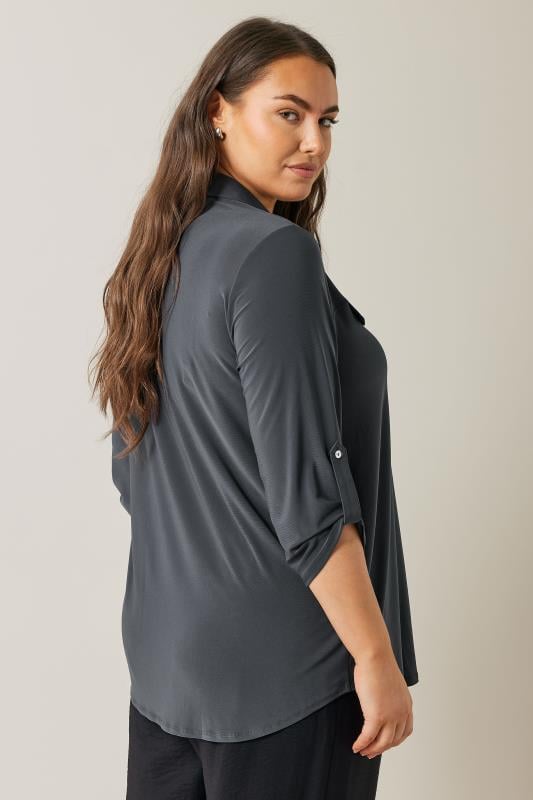 Evans EVANS Curve Charcoal Grey Tab Sleeve Blouse
