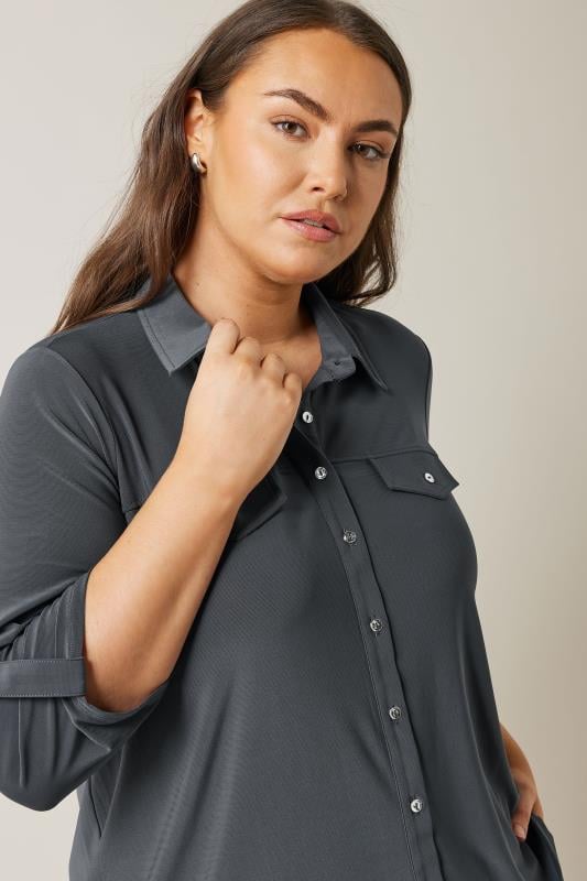 Evans EVANS Curve Charcoal Grey Tab Sleeve Blouse
