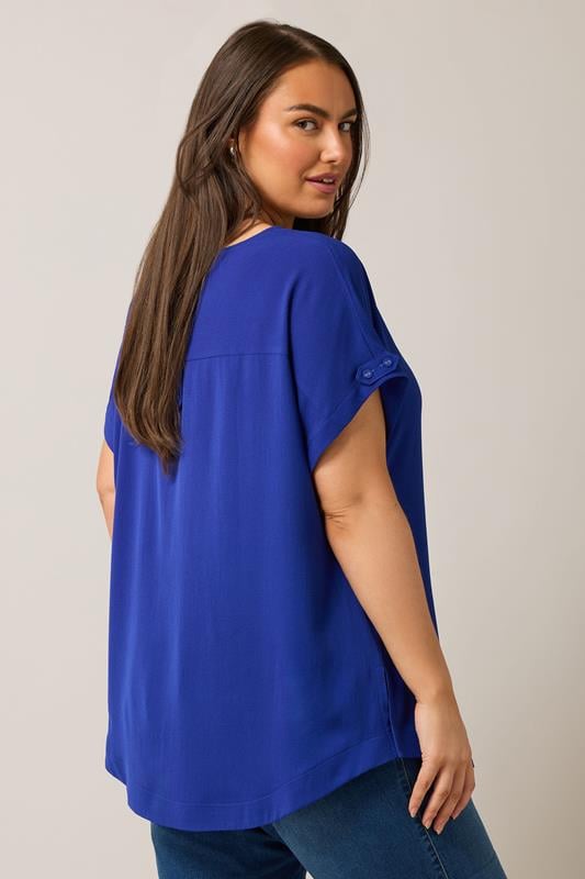 Evans EVANS Curve Cobalt Blue Button Sleeve Blouse