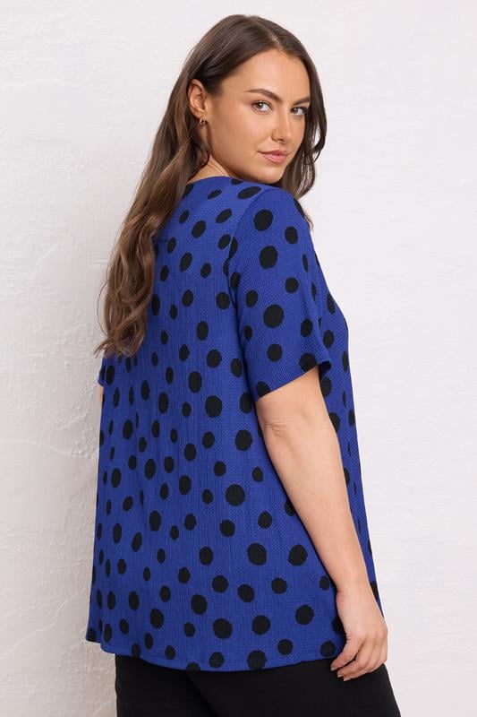 Evans EVANS Curve Cobalt Blue Crepe Spot Print Top