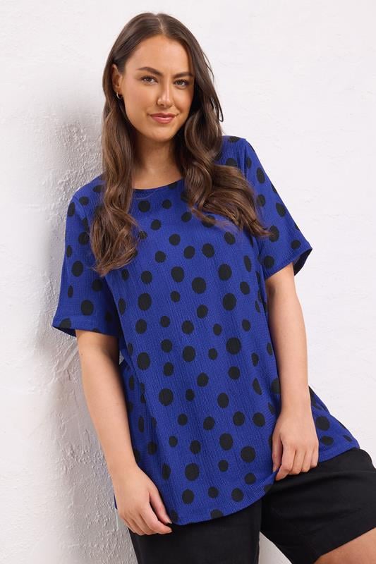 evans EVANS Curve Cobalt Blue Crepe Spot Print Top