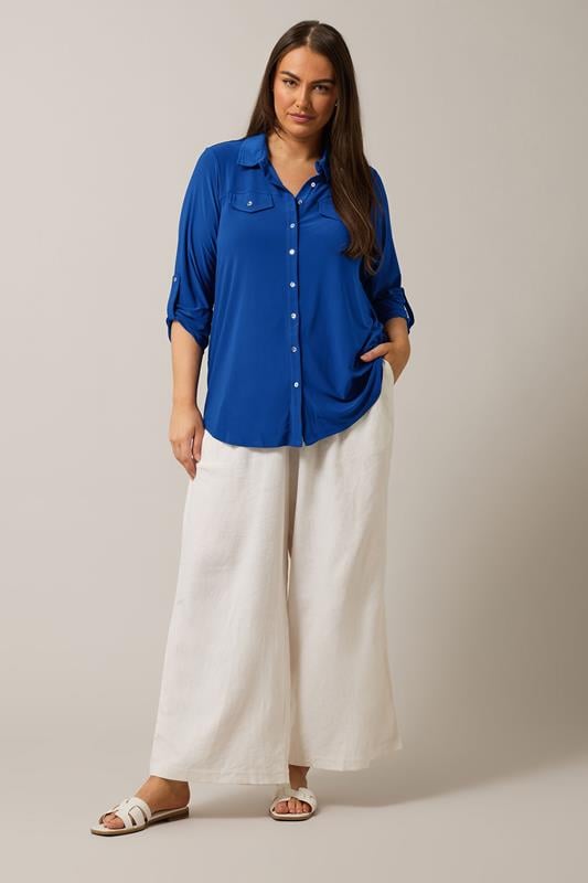 Evans EVANS Curve Cobalt Blue Tab Sleeve Blouse