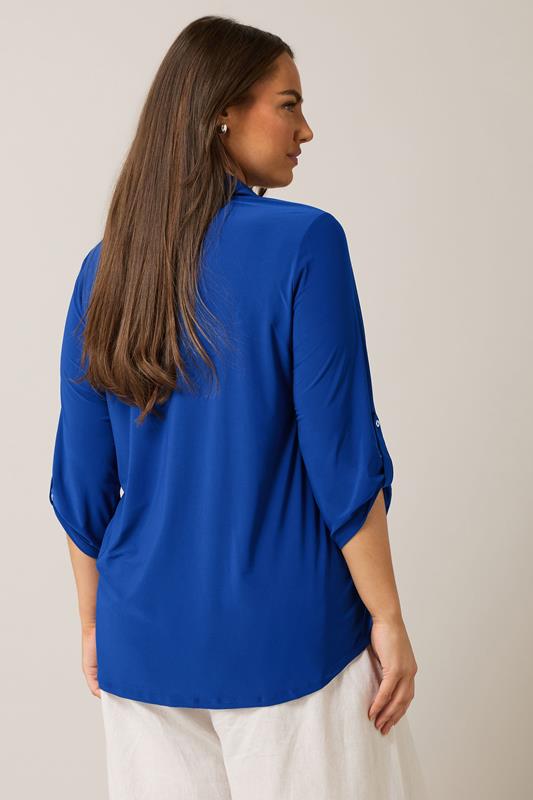 Evans EVANS Curve Cobalt Blue Tab Sleeve Blouse
