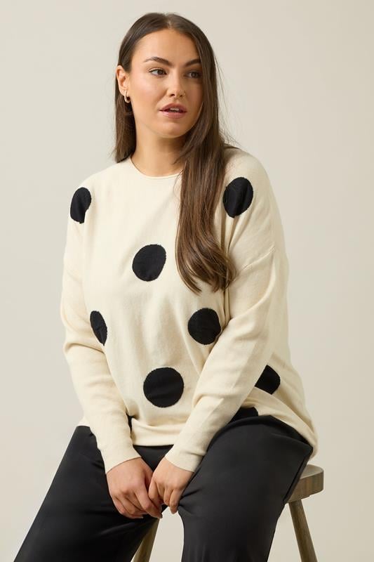 Evans EVANS Curve Cream & Black Spot Knitted Jumper