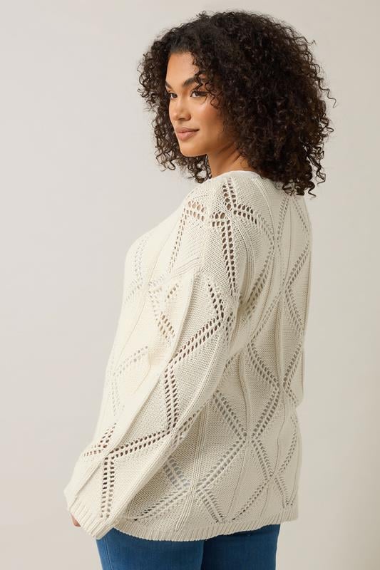 Evans EVANS Curve Cream Diamond Pointelle Jumper