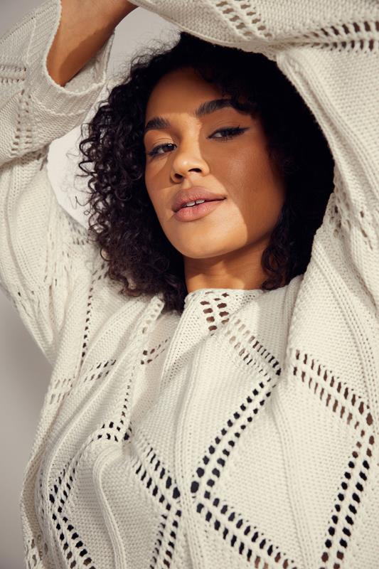 evans EVANS Curve Cream Diamond Pointelle Jumper