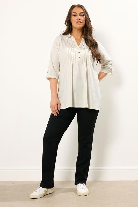 Evans EVANS Curve Cream Pintuck Henley Top