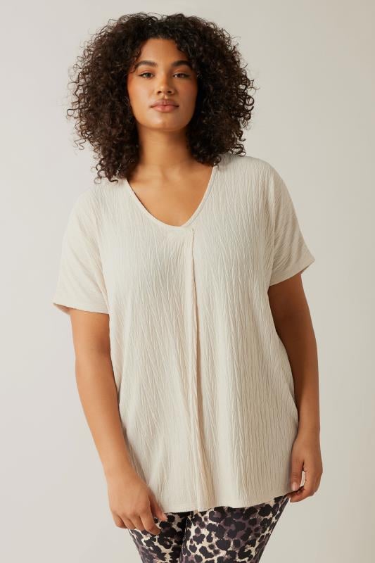 evans EVANS Curve Cream Plisse Pleat Front Top