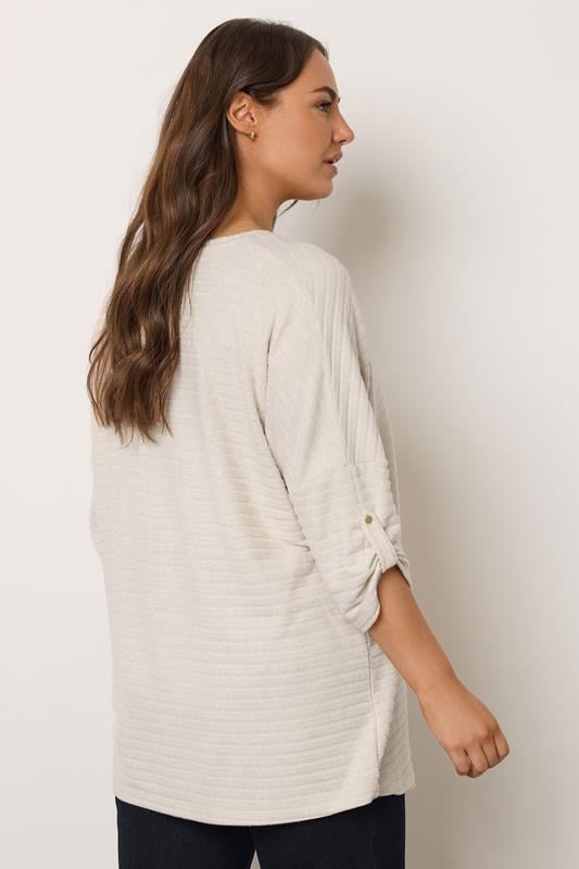 Evans EVANS Curve Cream Tab Sleeve Ribbed Jumper