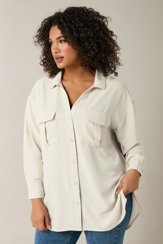 Evans EVANS Curve Cream Utility Pocket Shirt