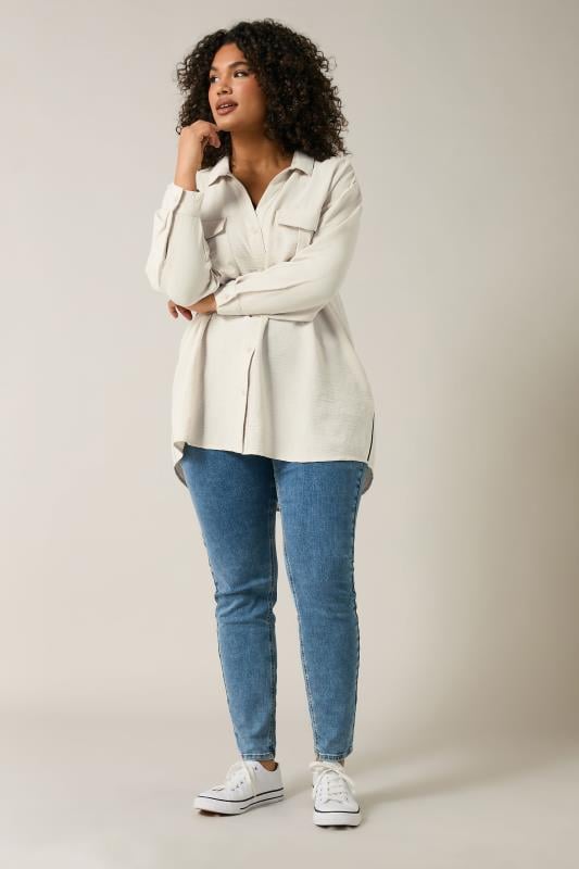 Evans EVANS Curve Cream Utility Pocket Shirt