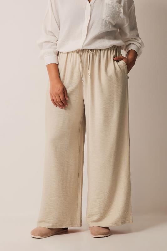 evans EVANS Curve Cream Wide Leg Trousers