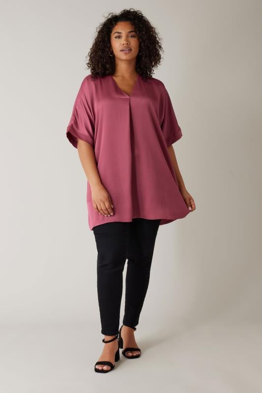 Evans EVANS Curve Dusky Pink Pleat Front Blouse