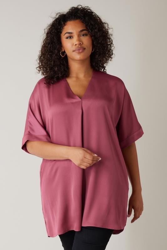 evans EVANS Curve Dusky Pink Pleat Front Blouse
