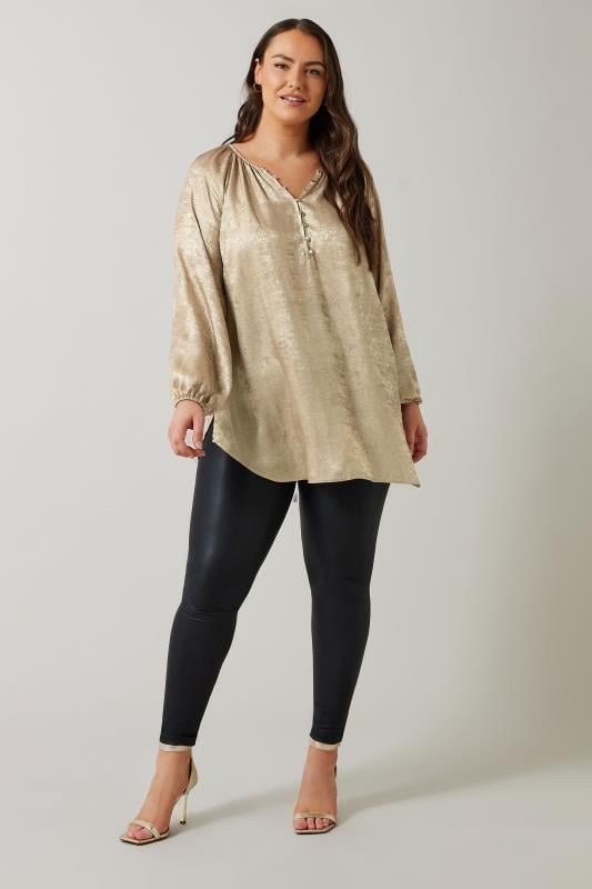 Evans EVANS Curve Gold Metallic Long Sleeve Blouse