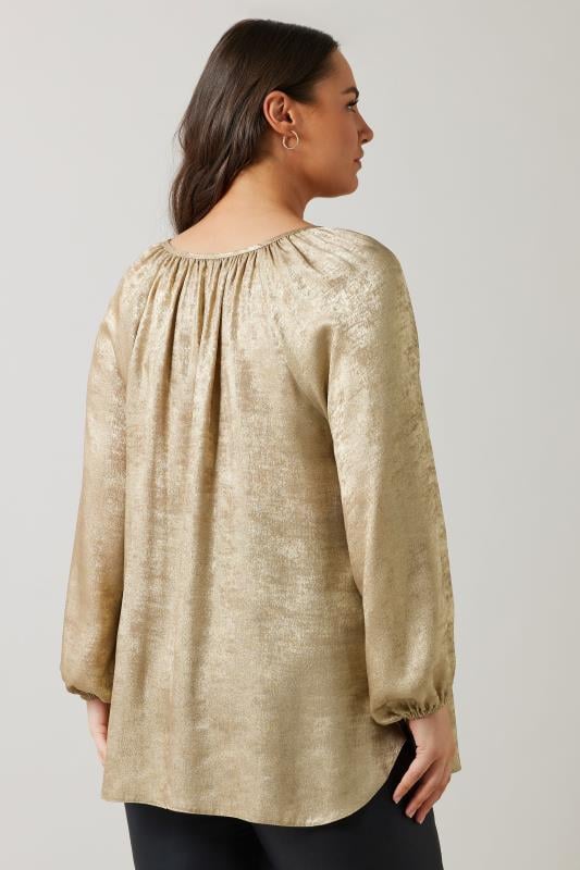 Evans EVANS Curve Gold Metallic Long Sleeve Blouse