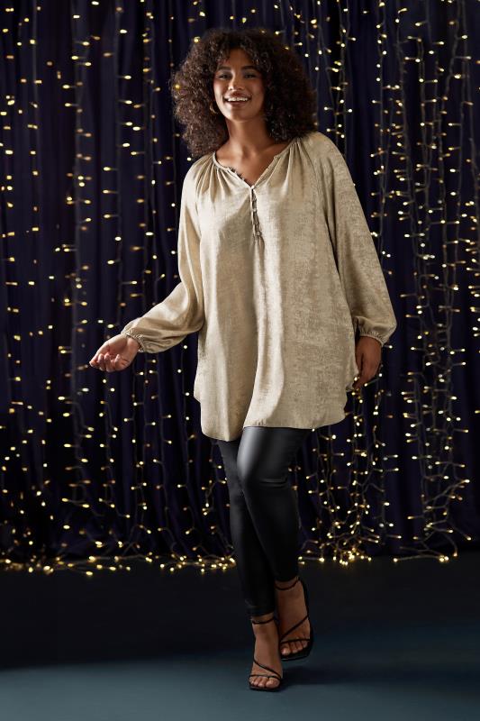 evans EVANS Curve Gold Metallic Long Sleeve Blouse