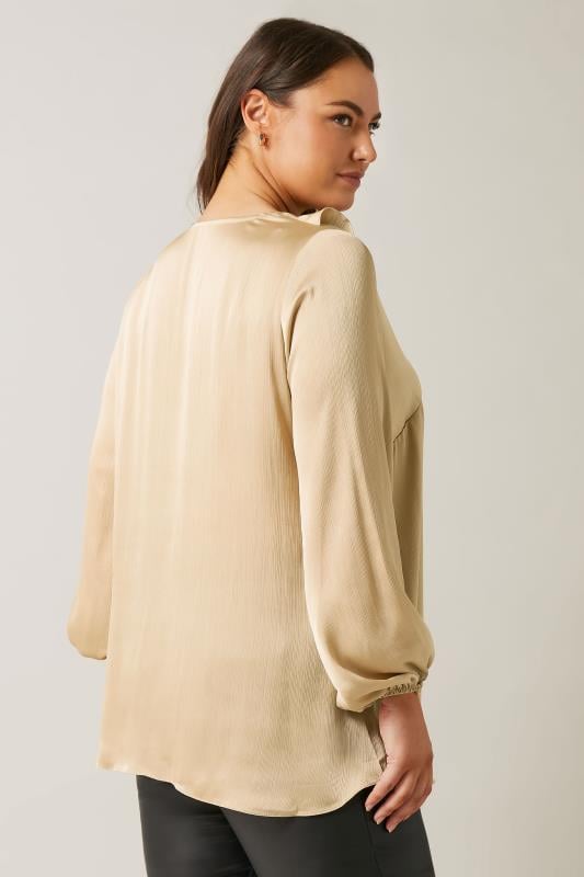 Evans EVANS Curve Gold Satin Ruffle Neck Blouse