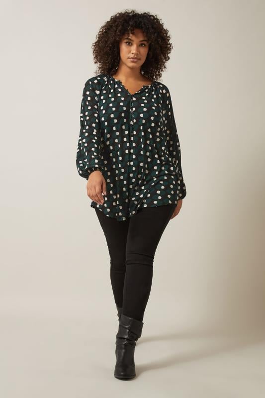 Evans EVANS Curve Green Geometric Print Blouse