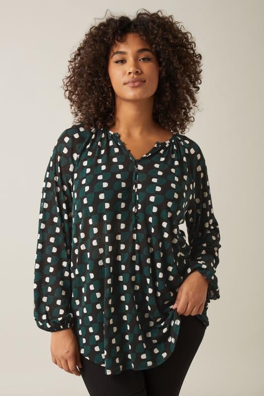 evans EVANS Curve Green Geometric Print Blouse