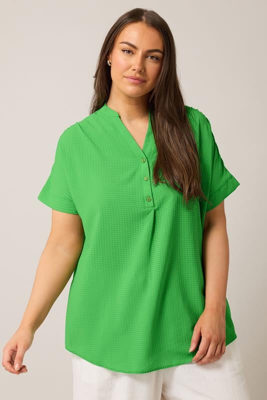Evans EVANS Curve Green Half Placket Blouse