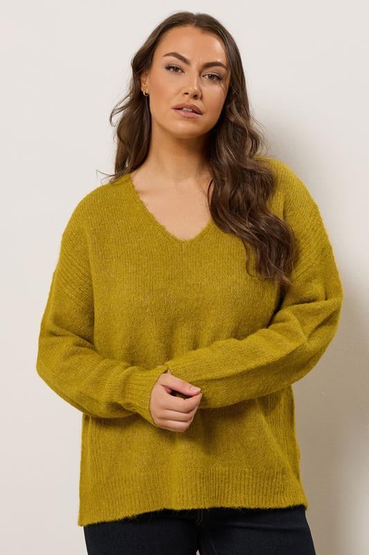 Evans EVANS Curve Green Knitted V-Neck Jumper