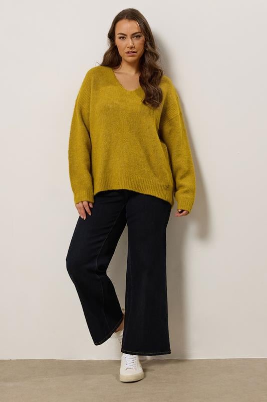 Evans EVANS Curve Green Knitted V-Neck Jumper