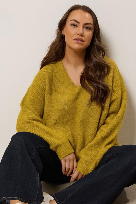 evans EVANS Curve Green Knitted V-Neck Jumper