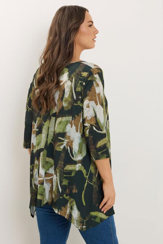 Evans EVANS Curve Green Smudge Print Hanky Hem Top