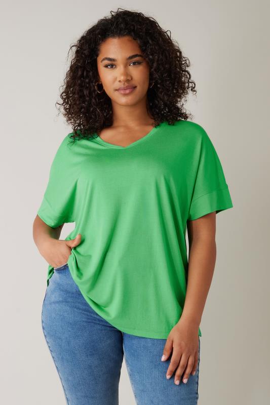 evans EVANS Curve Green V-Neck Modal Rich T-Shirt
