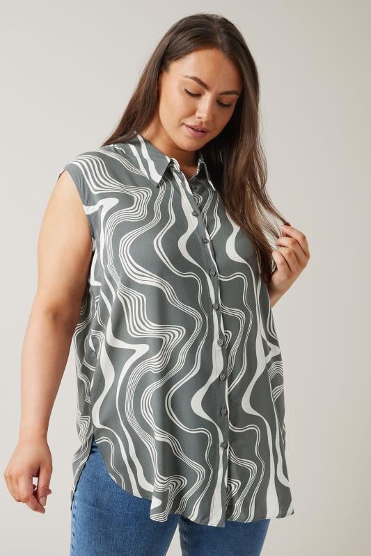 evans EVANS Curve Grey Abstract Print Tunic