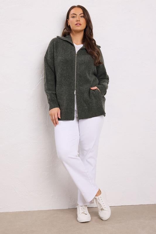 Evans EVANS Curve Grey Double Ended Zip Cardigan