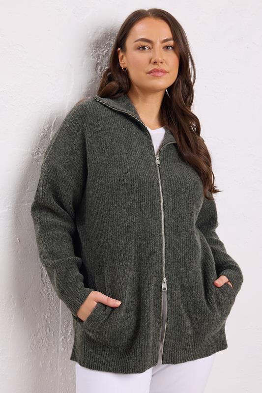 evans EVANS Curve Grey Double Ended Zip Cardigan