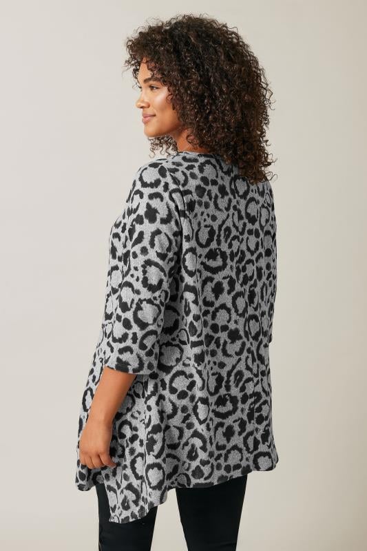 Evans EVANS Curve Grey Leopard Print Hanky Hem Top
