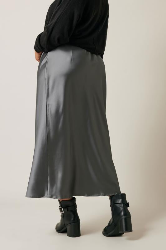 Evans EVANS Curve Grey Satin Slip-On Midi Skirt