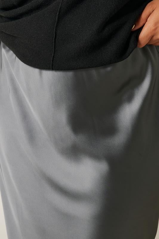 Evans EVANS Curve Grey Satin Slip-On Midi Skirt