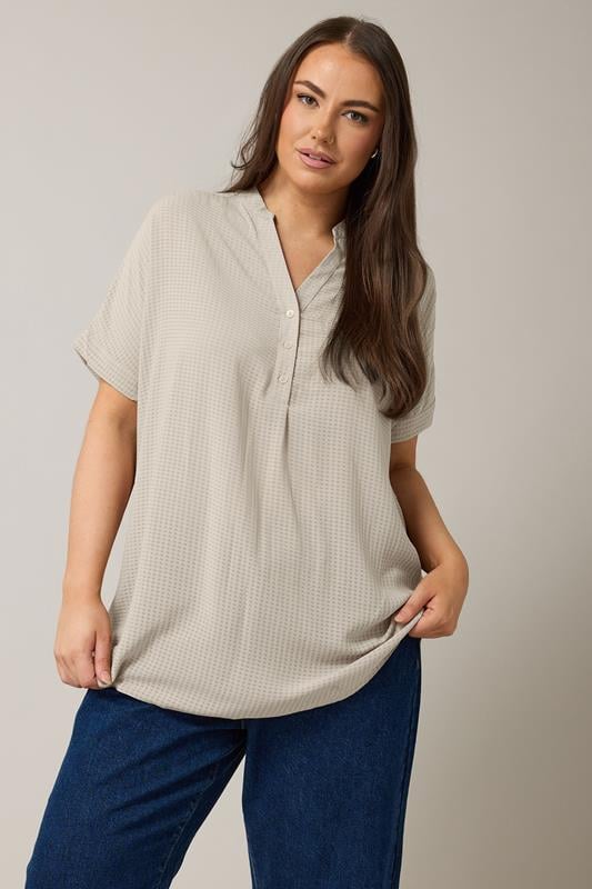 evans EVANS Curve Grey Woven Check Blouse