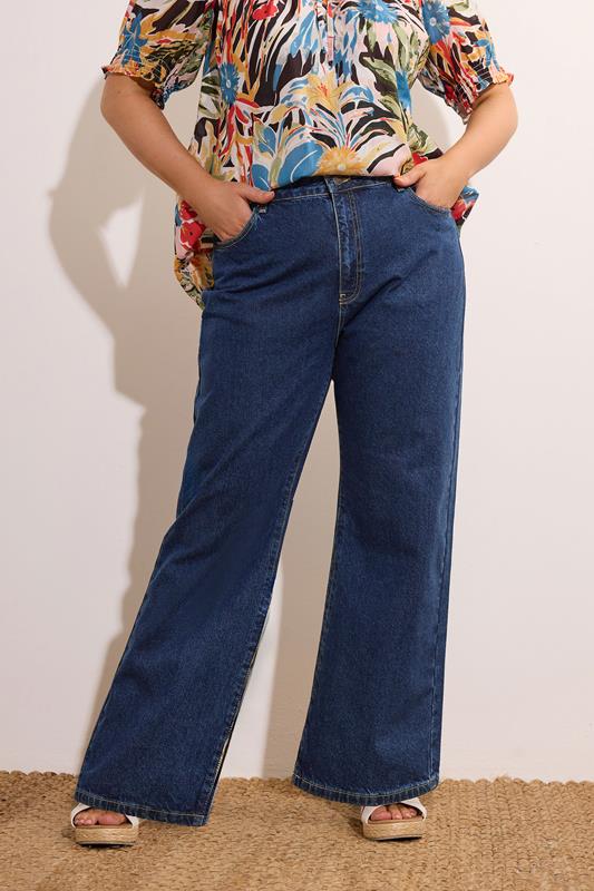 Evans EVANS Curve Indigo Blue Denim Wide Leg Jeans